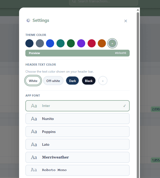 Calendar colour themes being customised.
